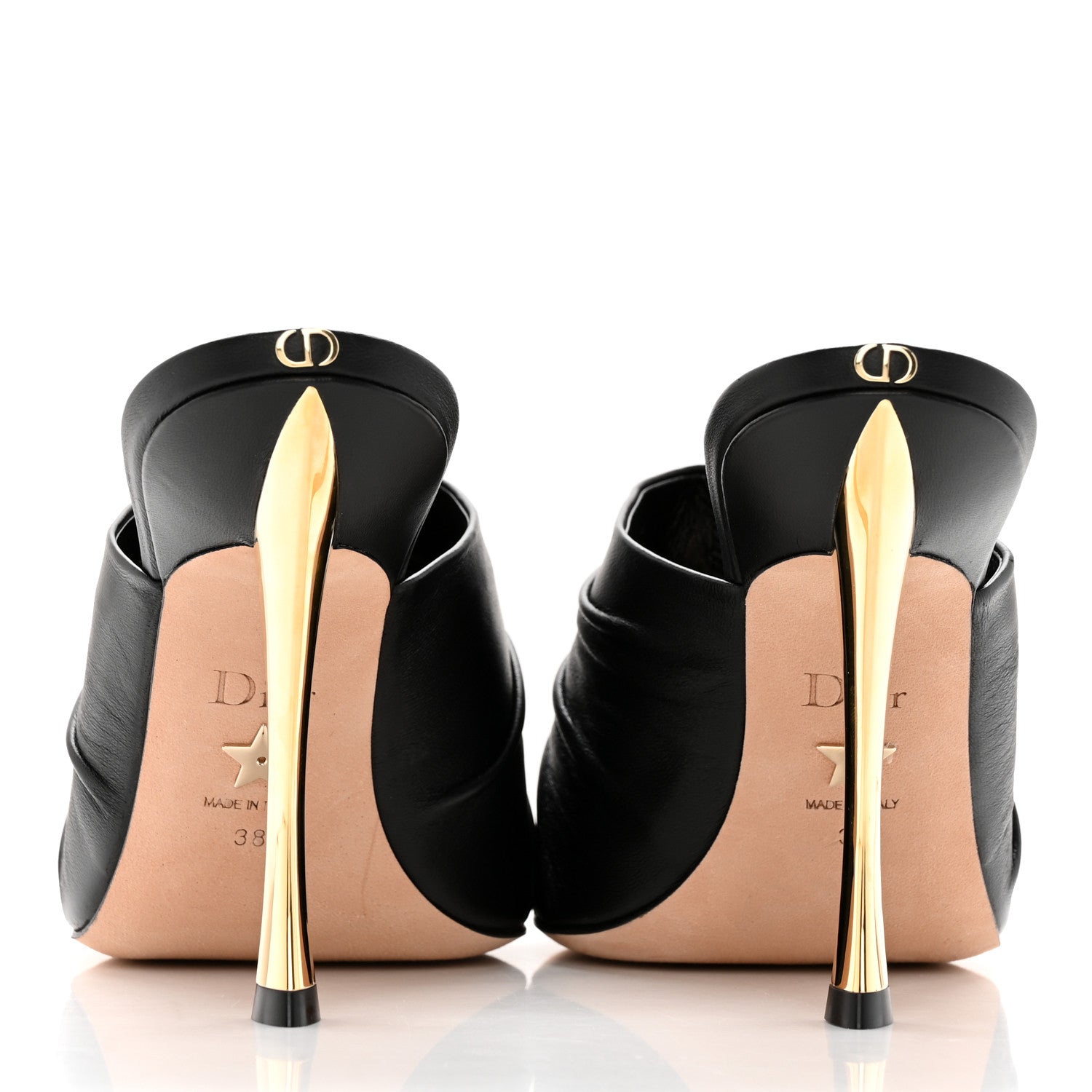 【Dior】 ミュール　38 Christian Dior Lambskin D-Fame Mule Sandals 38 Black 1385111