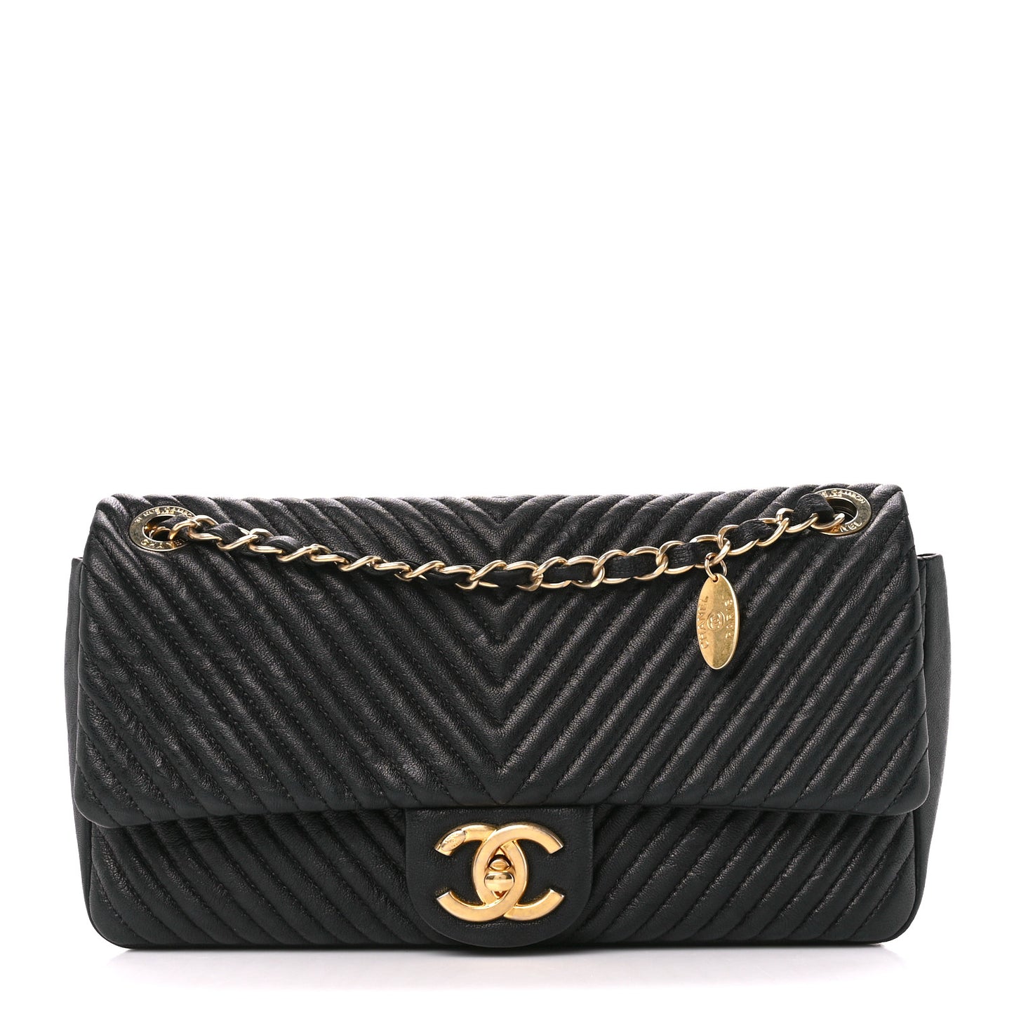 Calfskin Chevron Quilted Medium Surpique Flap Black