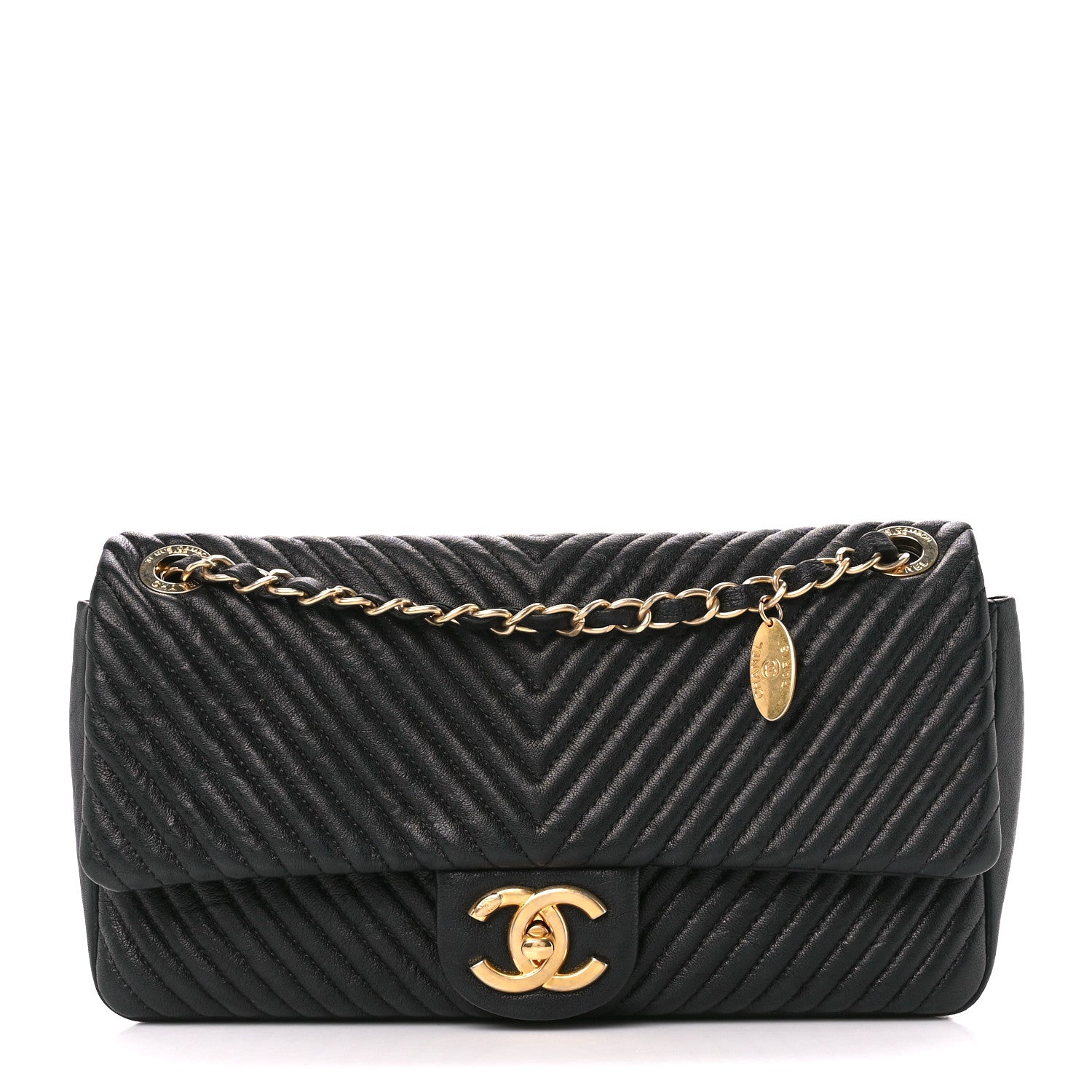 Chanel Calfskin Chevron Quilted Medium Surpique Flap Black 1 of 12