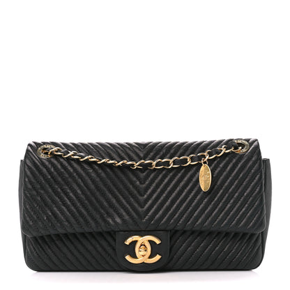 Chanel Calfskin Chevron Quilted Medium Surpique Flap Black 1 of 12