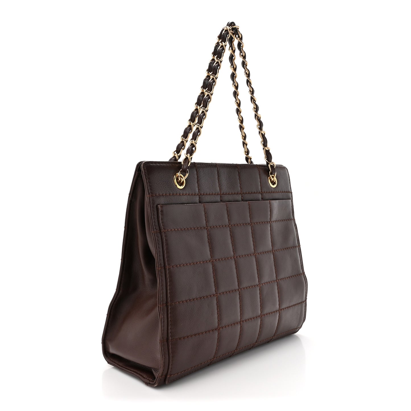 Calfskin Stitched Chocolate Bar Shopping Tote Dark Brown