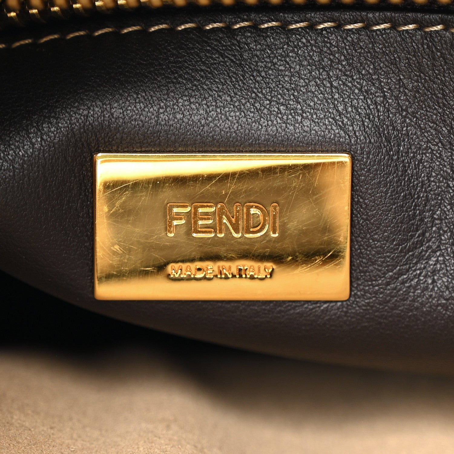 Fendi Vitello Nabuk Seta Pequin Medium Peekaboo Iconic Satchel Tobacco Moro Ebano 6 of 23