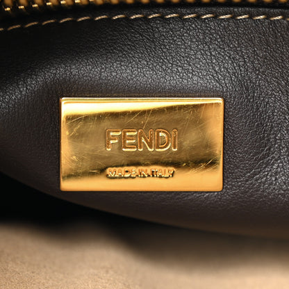 Fendi Vitello Nabuk Seta Pequin Medium Peekaboo Iconic Satchel Tobacco Moro Ebano 6 of 23