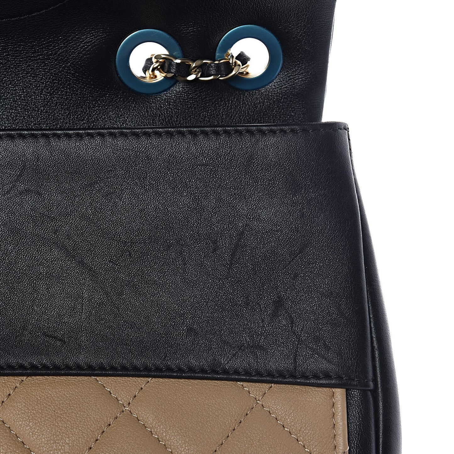 Calfskin Quilted Medium Graphic Flap Beige Black