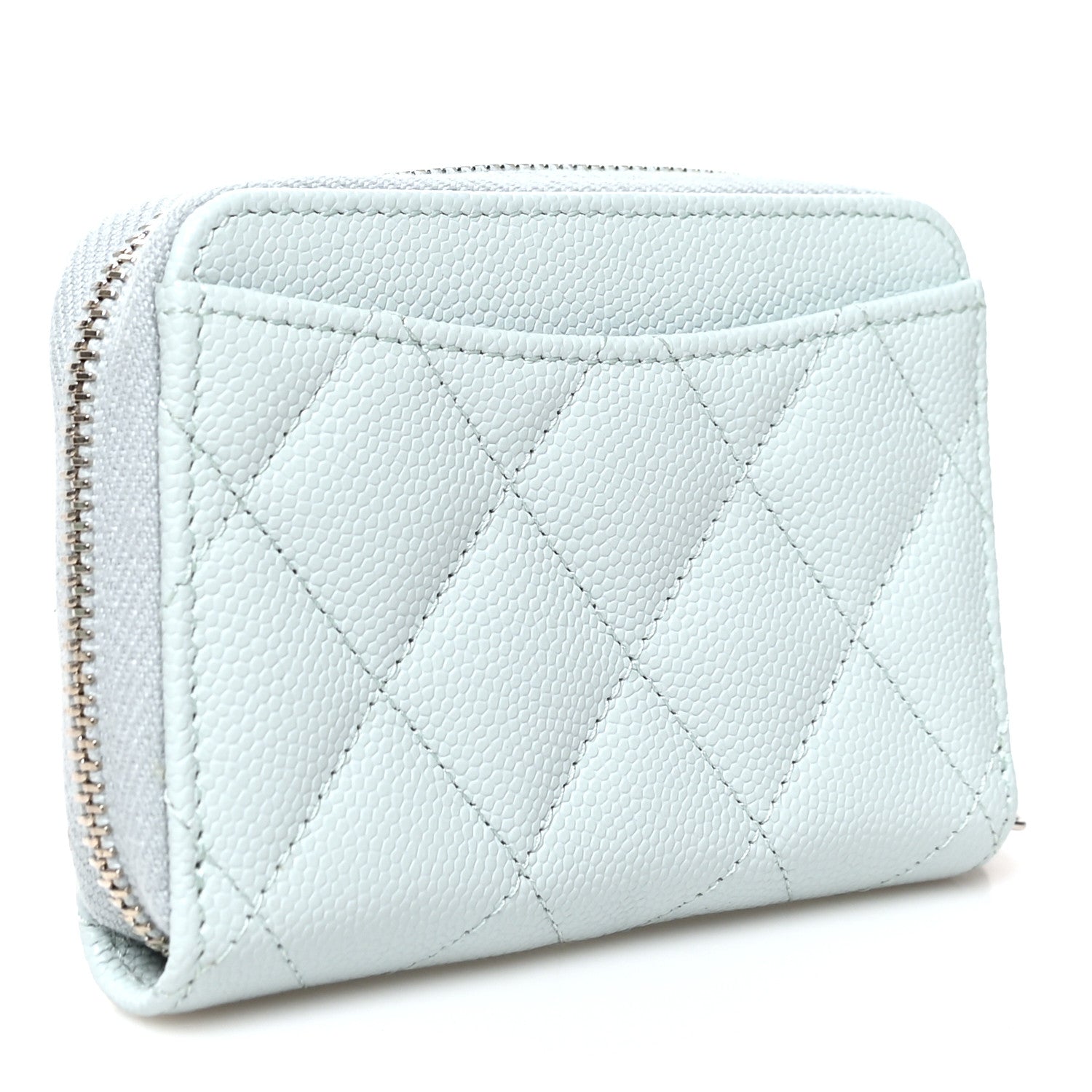 Chanel Caviar Quilted Zip Coin Purse Light Blue 3 of 9