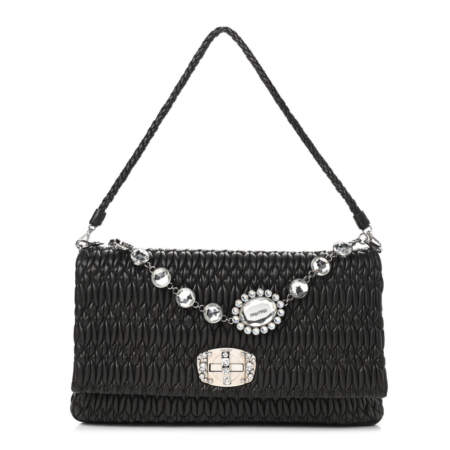 Nappa Matelasse Crystal Flap Clutch Black
