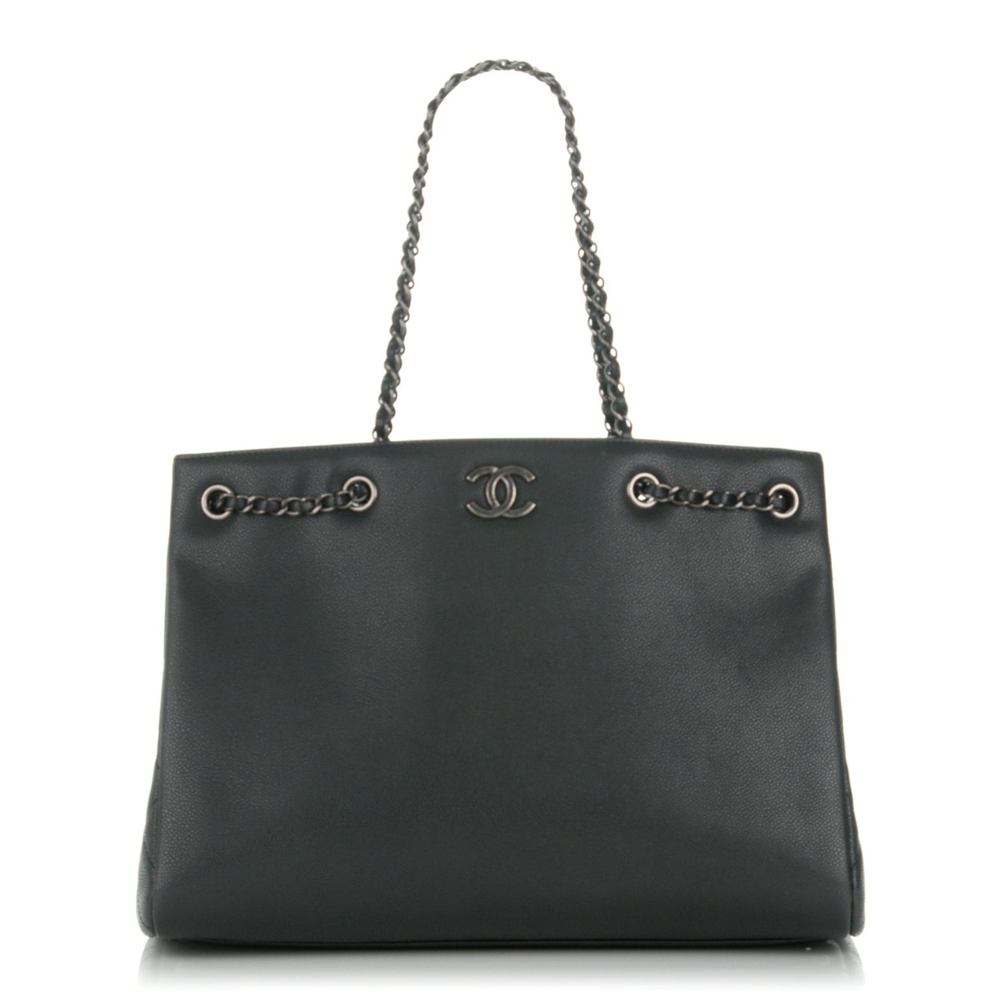 Grained Calfskin Large Shopping Tote Black