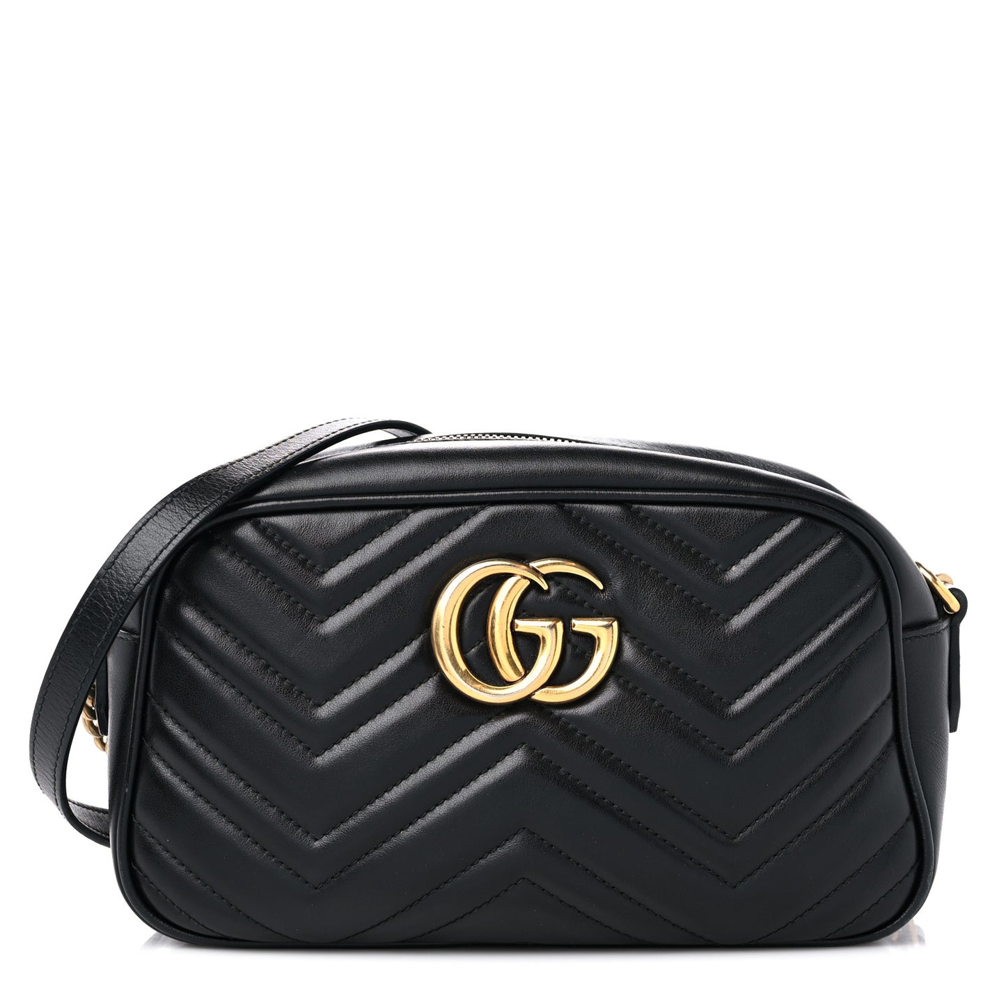 Calfskin Matelasse Small GG Marmont Chain Shoulder Bag Black