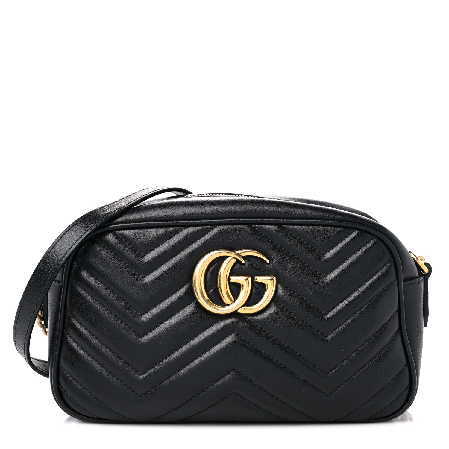Gucci Calfskin Matelasse Small GG Marmont Chain Shoulder Bag Black 1 of 15