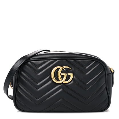 Gucci Calfskin Matelasse Small GG Marmont Chain Shoulder Bag Black 1 of 15