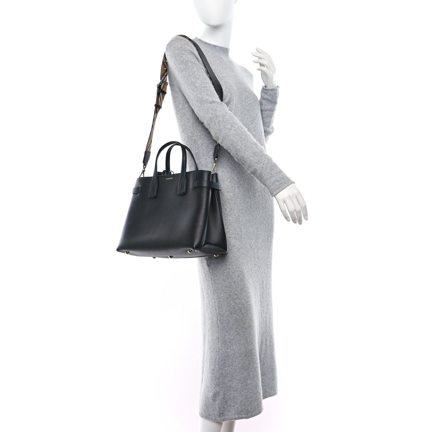Grainy Calfskin House Check Medium Banner Tote Black