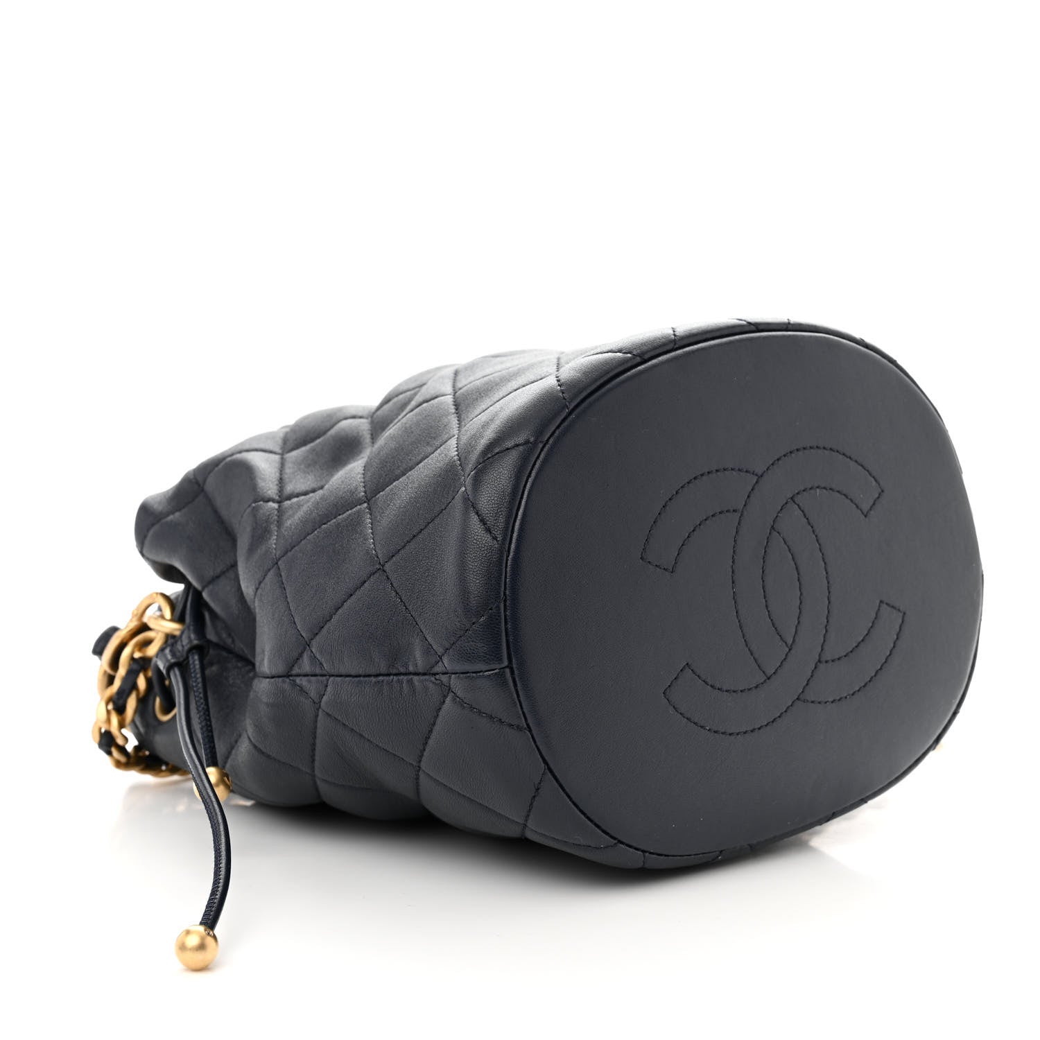 Chanel Shiny Lambskin Quilted Chain Is More Drawstring Bag Navy 4 of 11