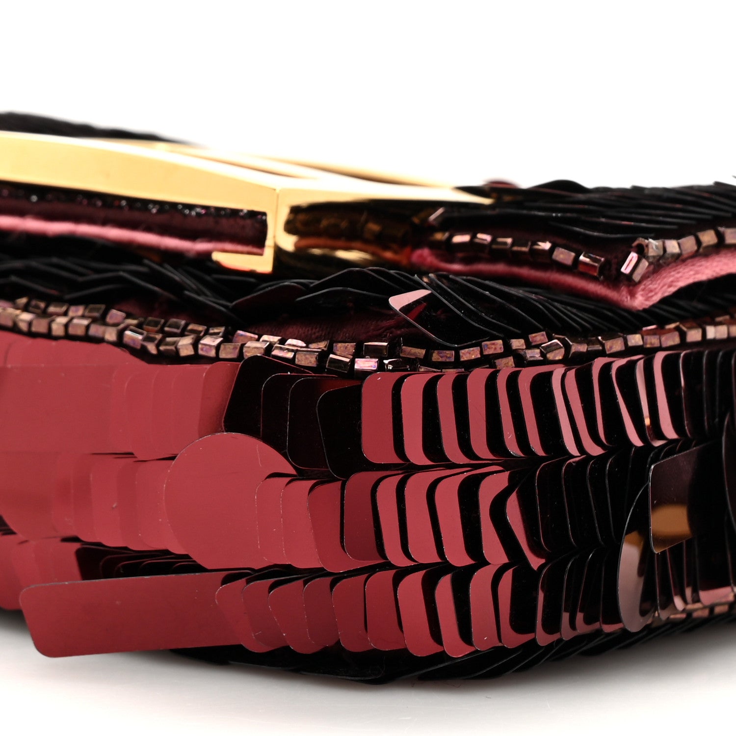 Fendi Sequin Paillettes Shiny Nappa Sex and the City Nano Maxi Buckle Baguette Charm Granata 9 of 11