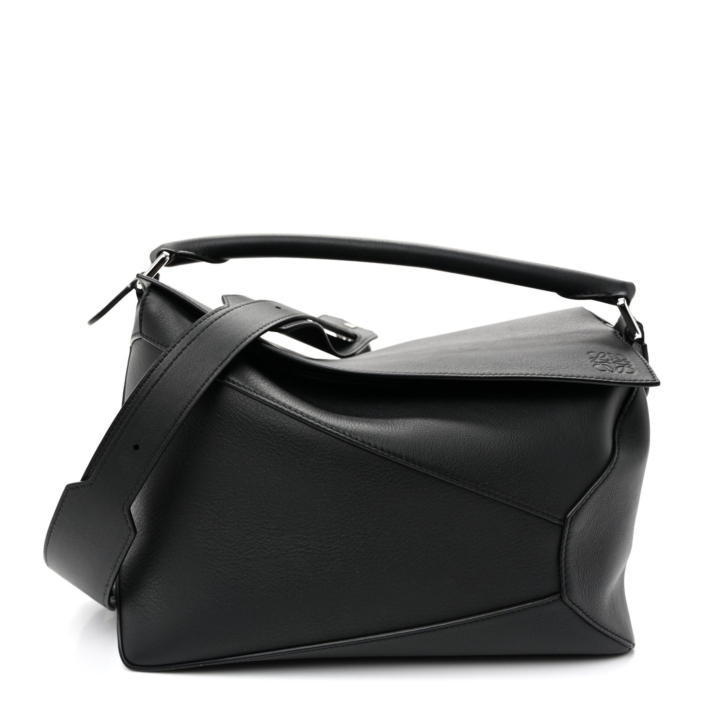 Calfskin Medium Puzzle Edge Bag Black