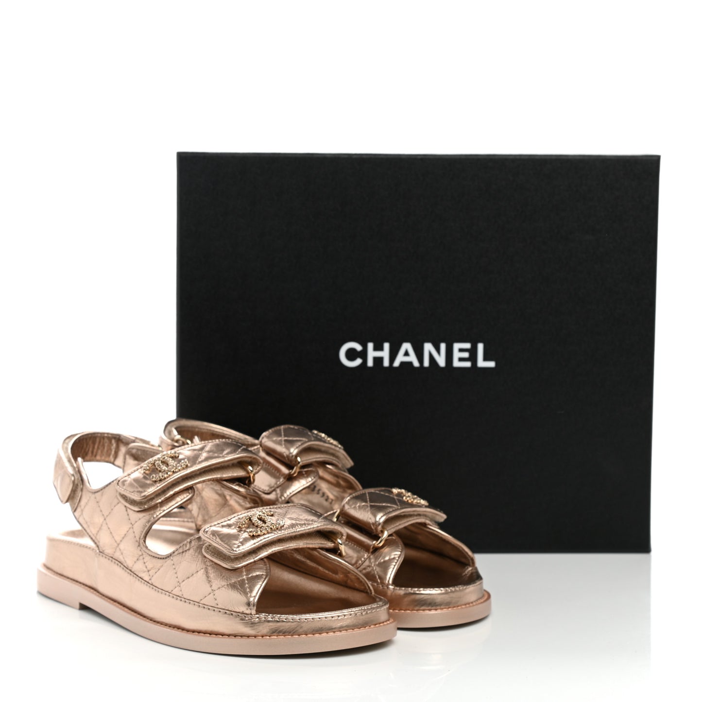 Iridescent Lambskin Quilted CC Dad Sandals 37 Light Bronze