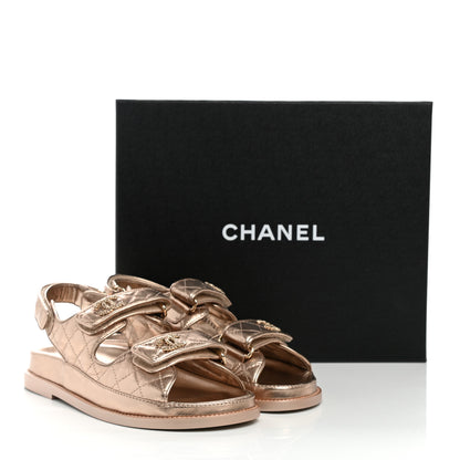 Chanel Iridescent Lambskin Quilted CC Dad Sandals 37 Light Bronze 9 of 9