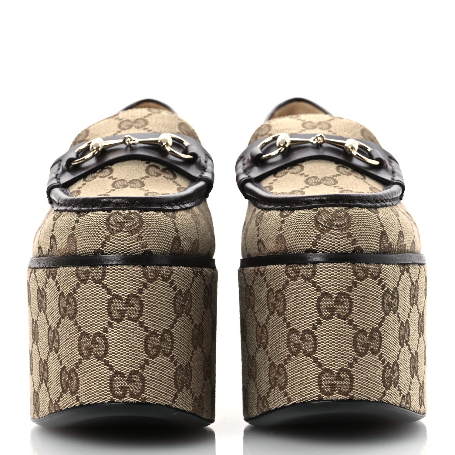Gucci Canvas GG Monogram Horsebit Calfskin Womens Horsebit Platform Loafers 39.5 Beige Ebony Cocoa 3 of 12