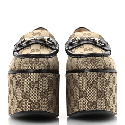 Gucci Canvas GG Monogram Horsebit Calfskin Womens Horsebit Platform Loafers 39.5 Beige Ebony Cocoa 3 of 12
