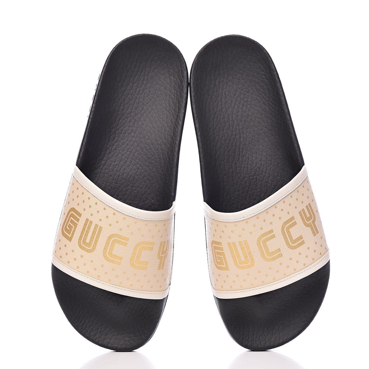 Gucci X SEGA Supreme Canvas GUCCY Stars Womens Slide Sandals 40 Mystic White Gold 9 of 10