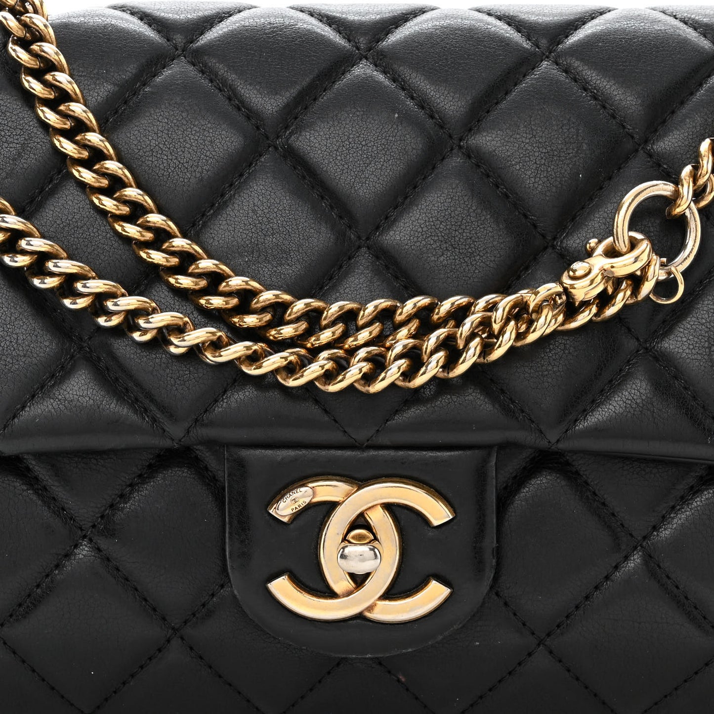 Calfskin Quilted Medium CC Crown Flap Black