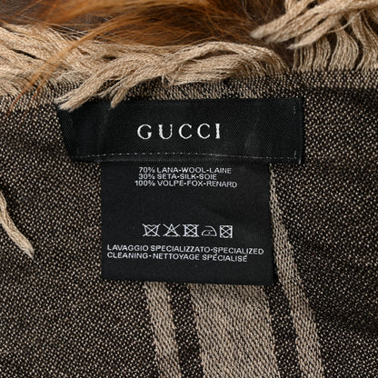 Gucci Wool Silk Fox Fur Monogram Shawl Scarf Brown 3 of 4