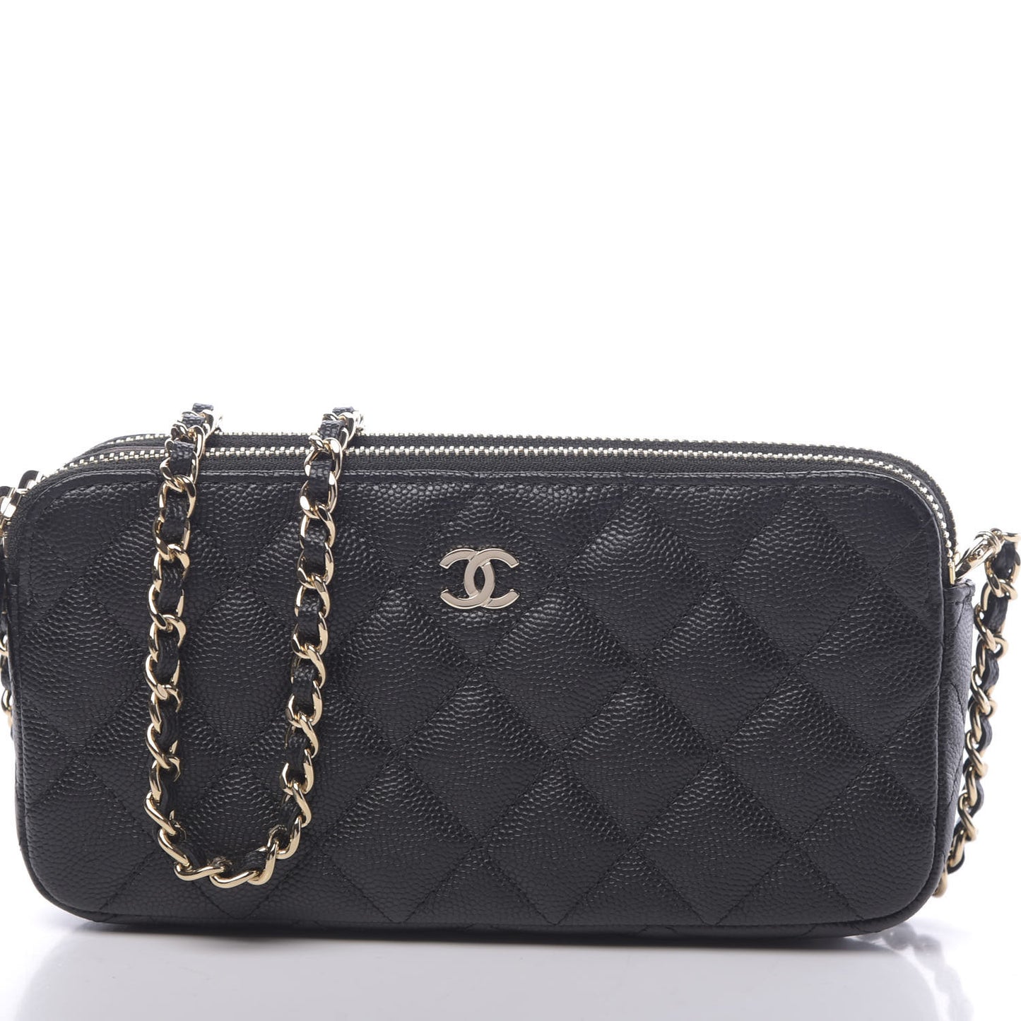 Caviar Quilted Small Clutch With Chain Black