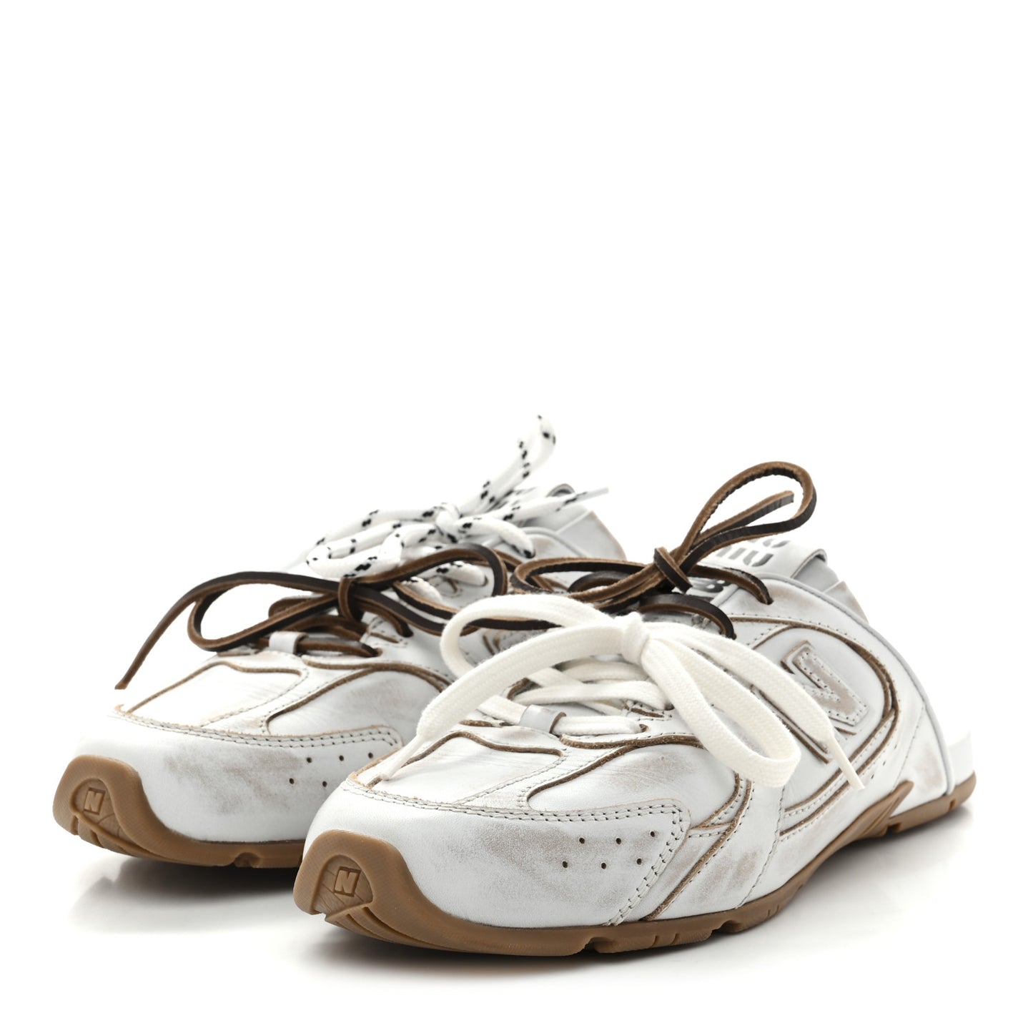 X NEW BALANCE Bleached Calfskin 530 SL Slip-On Sneakers Mules 39 White