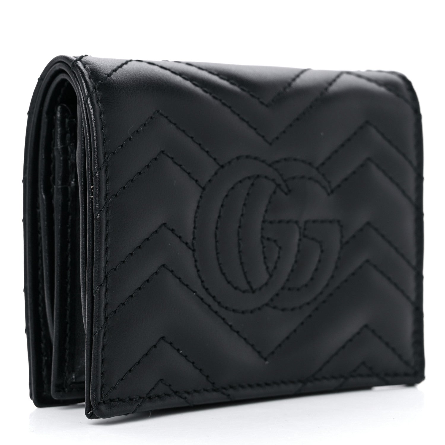 Gucci Calfskin Matelasse GG Marmont Card Case Wallet Black 3 of 10
