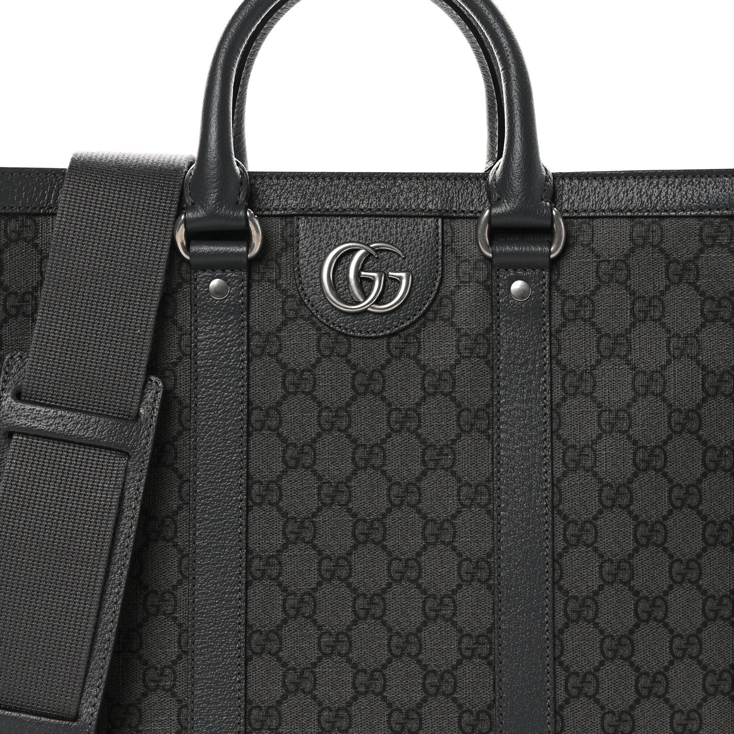 GG Supreme Monogram Textured Dollar Calfskin Medium Ophidia Tote Grey Black Graphite Grey