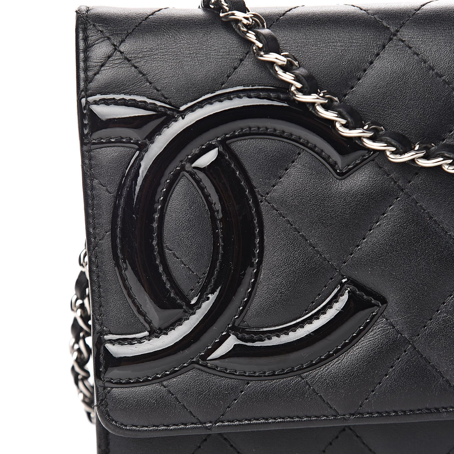 Calfskin Quilted Cambon Wallet On Chain WOC Black