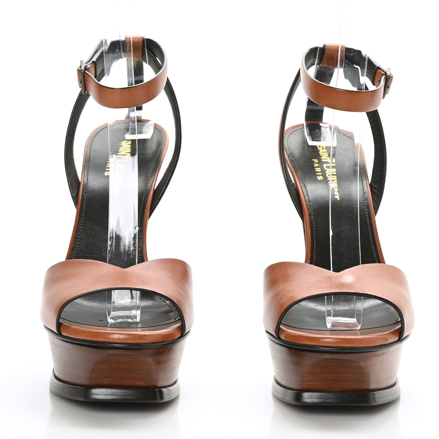 Saint Laurent Calfskin San Maine Liscio Tribute Platform Sandals 37.5 New Papaya 2 of 8
