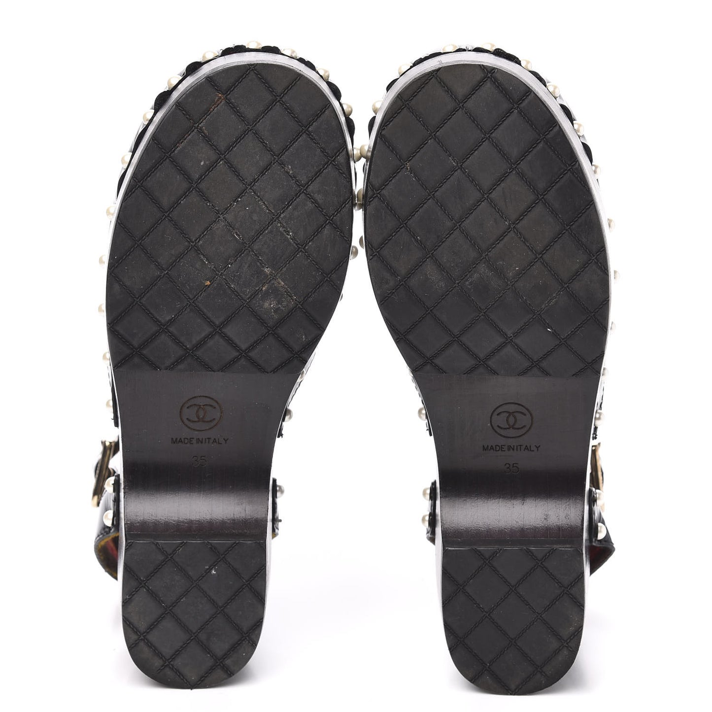 Patent Calfskin Pearl Ankle Wrap Clogs 35 Black