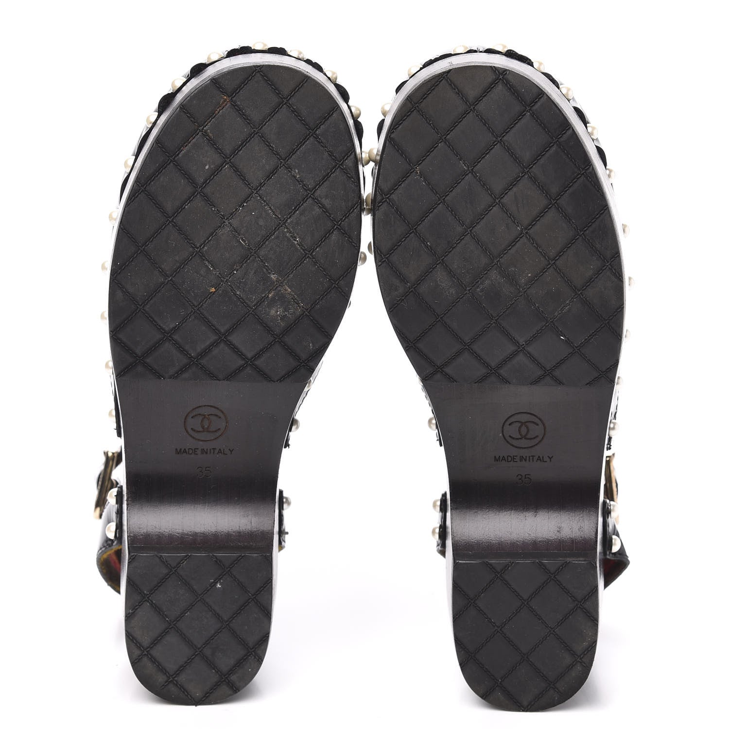 Chanel Patent Calfskin Pearl Ankle Wrap Clogs 35 Black 5 of 9