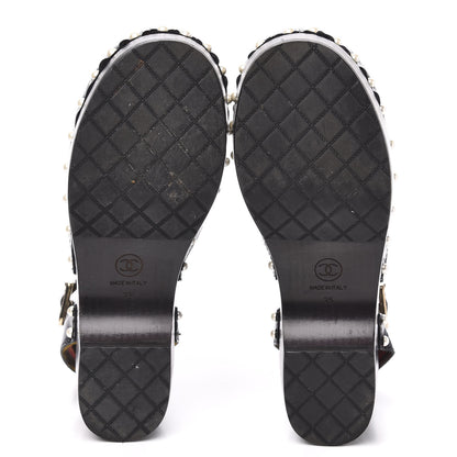 Chanel Patent Calfskin Pearl Ankle Wrap Clogs 35 Black 5 of 9