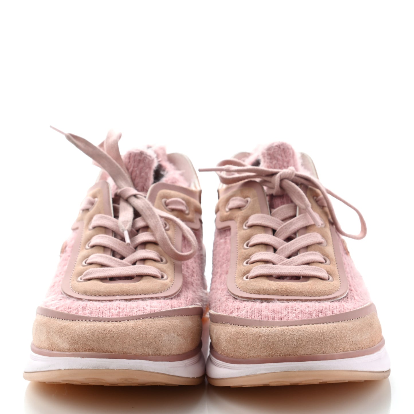 Suede Calfskin Stretch Fabric CC Sneakers 39.5 Pink