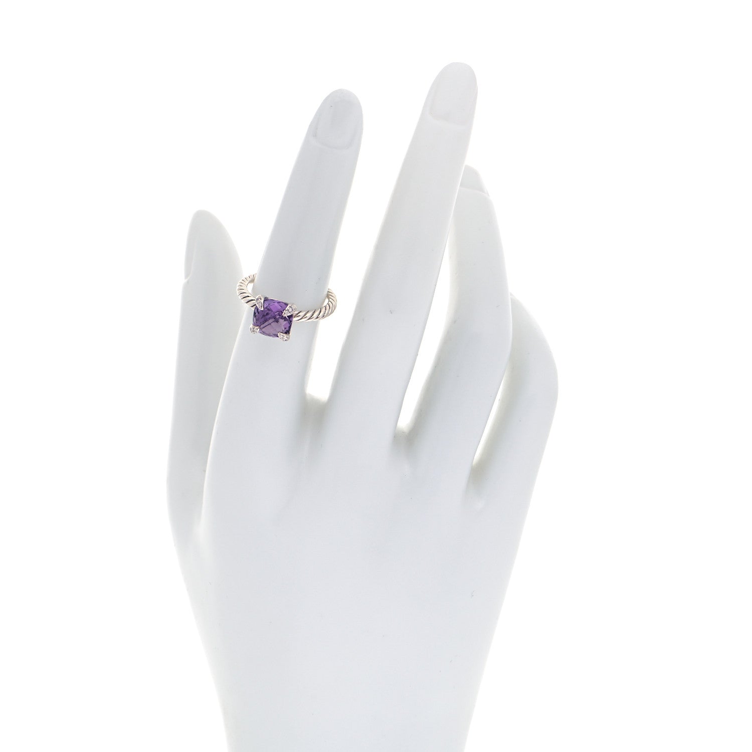 David Yurman Sterling Silver Diamond Amethyst 8mm Chatelaine Ring 52 6 2 of 5