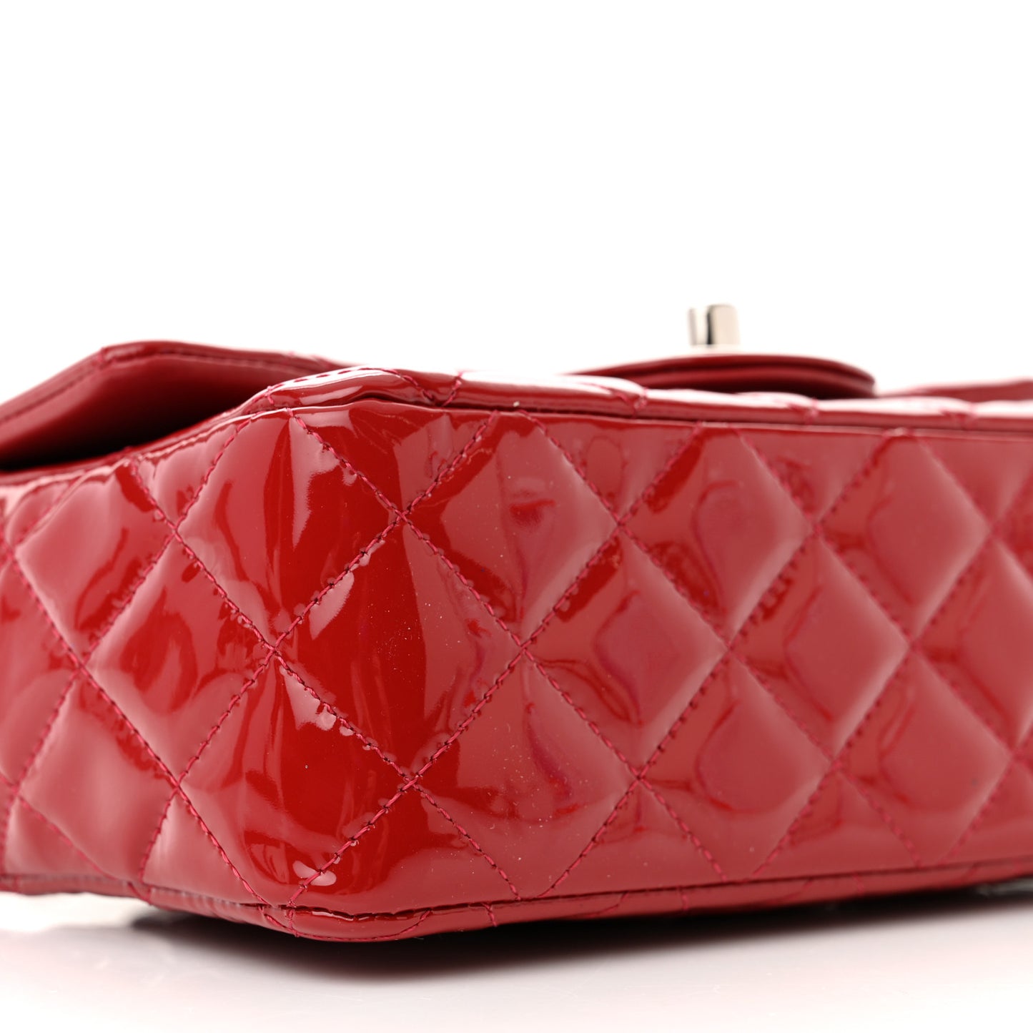 Patent Calfskin Quilted Mini Rectangular Flap Red