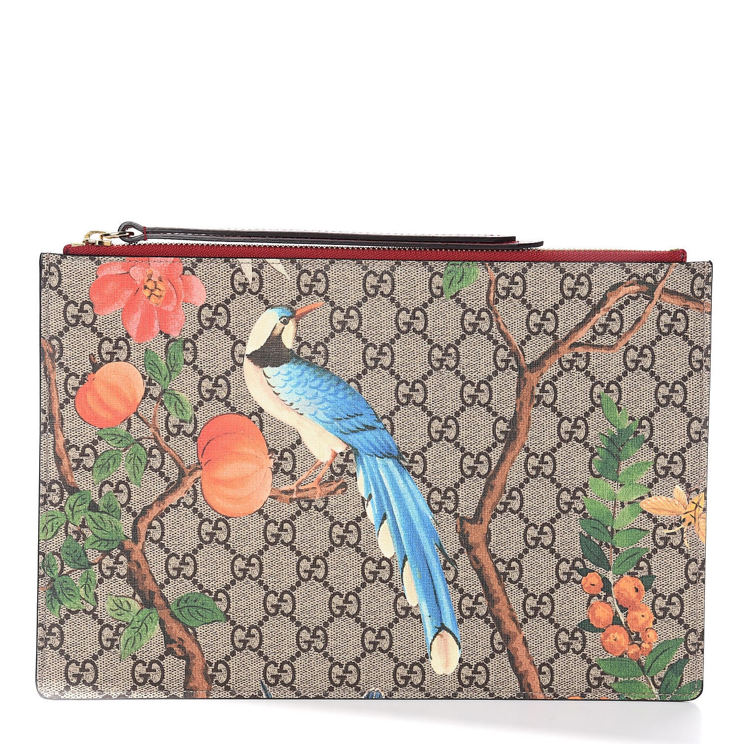 Gucci GG Supreme Monogram Tian Large Zip Pouch Beige Multicolor Red 1 of 8