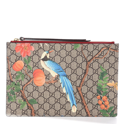 Gucci GG Supreme Monogram Tian Large Zip Pouch Beige Multicolor Red 1 of 8
