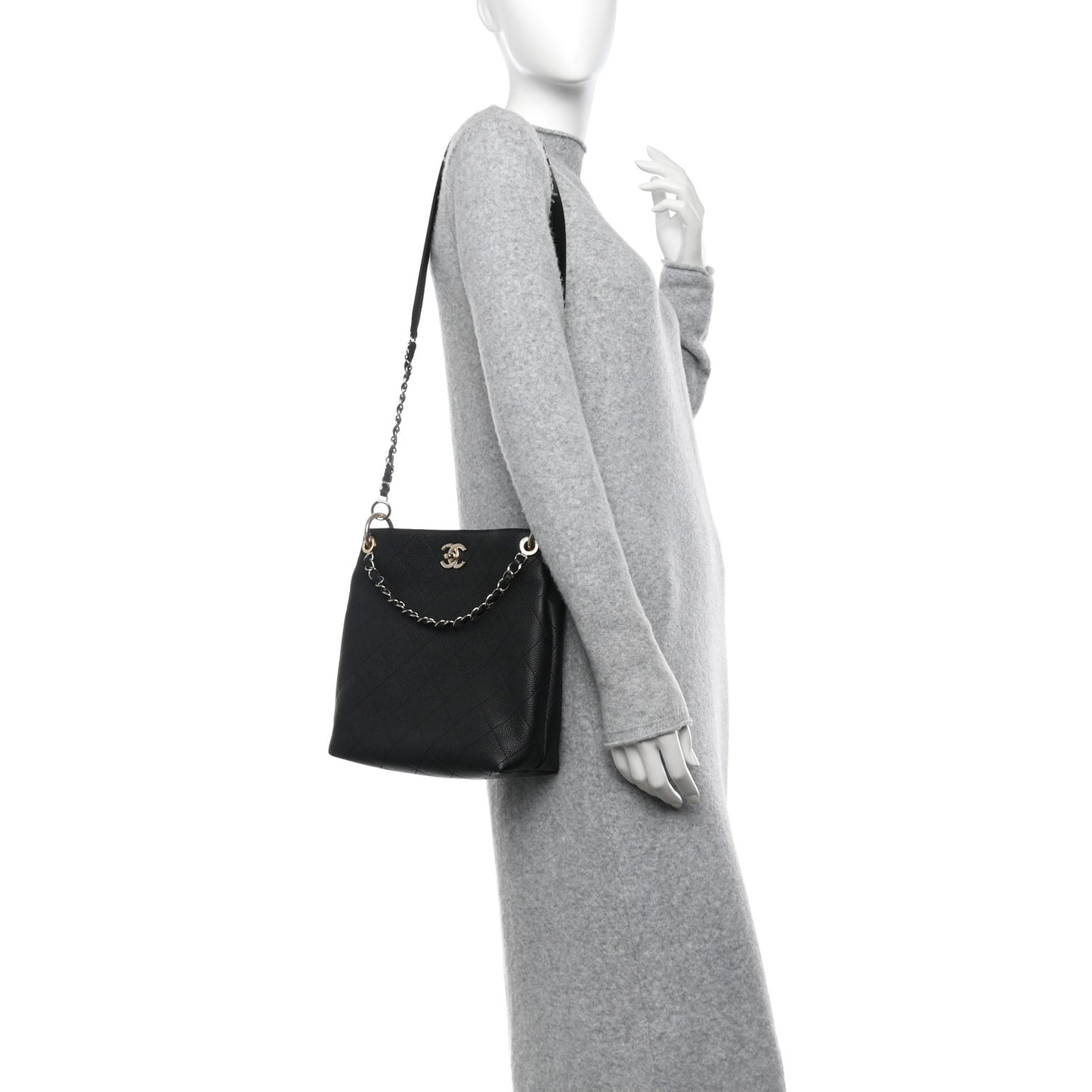 Caviar Quilted City Walk Hobo Black