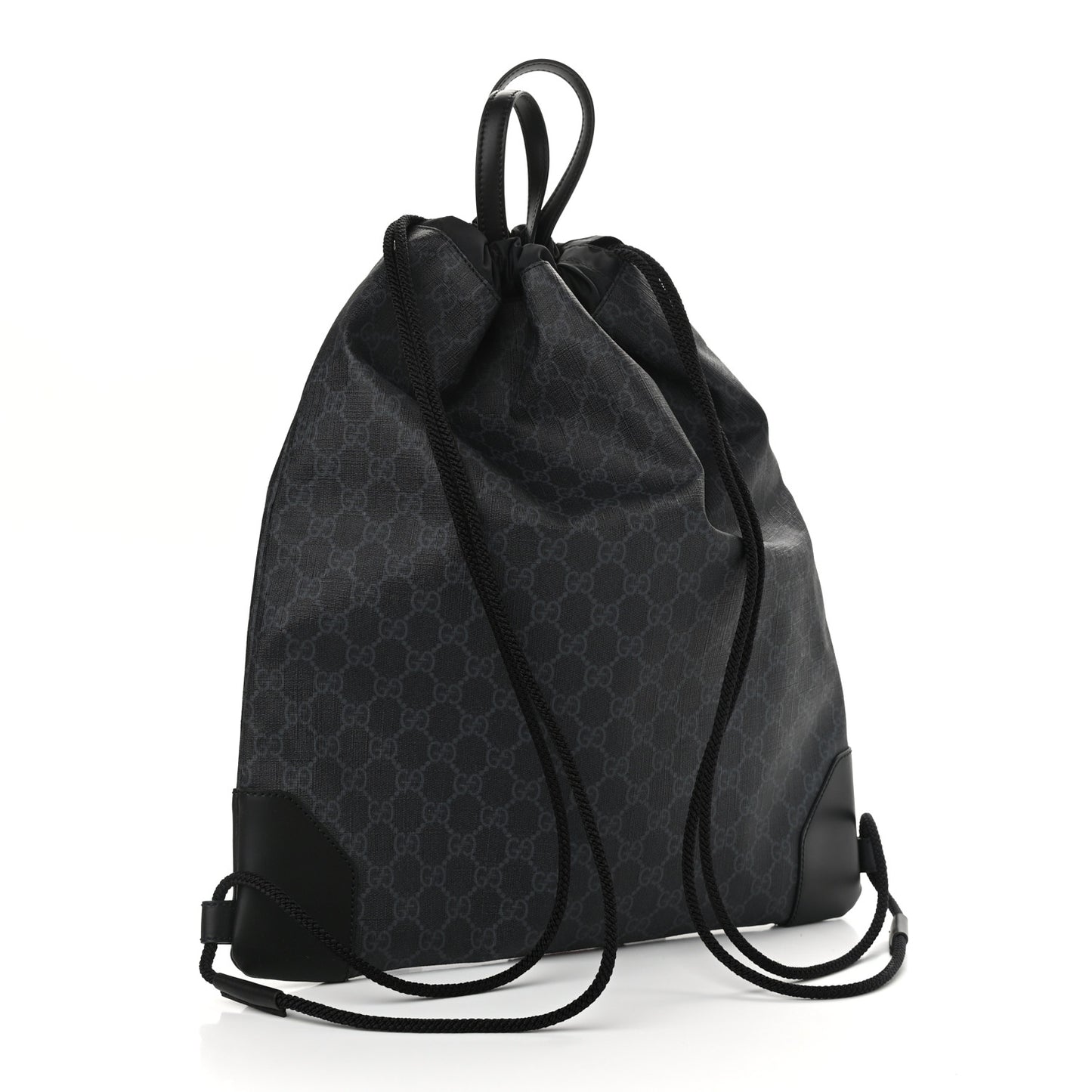 Soft GG Supreme Monogram Appia Calfskin Web Drawstring Backpack Black