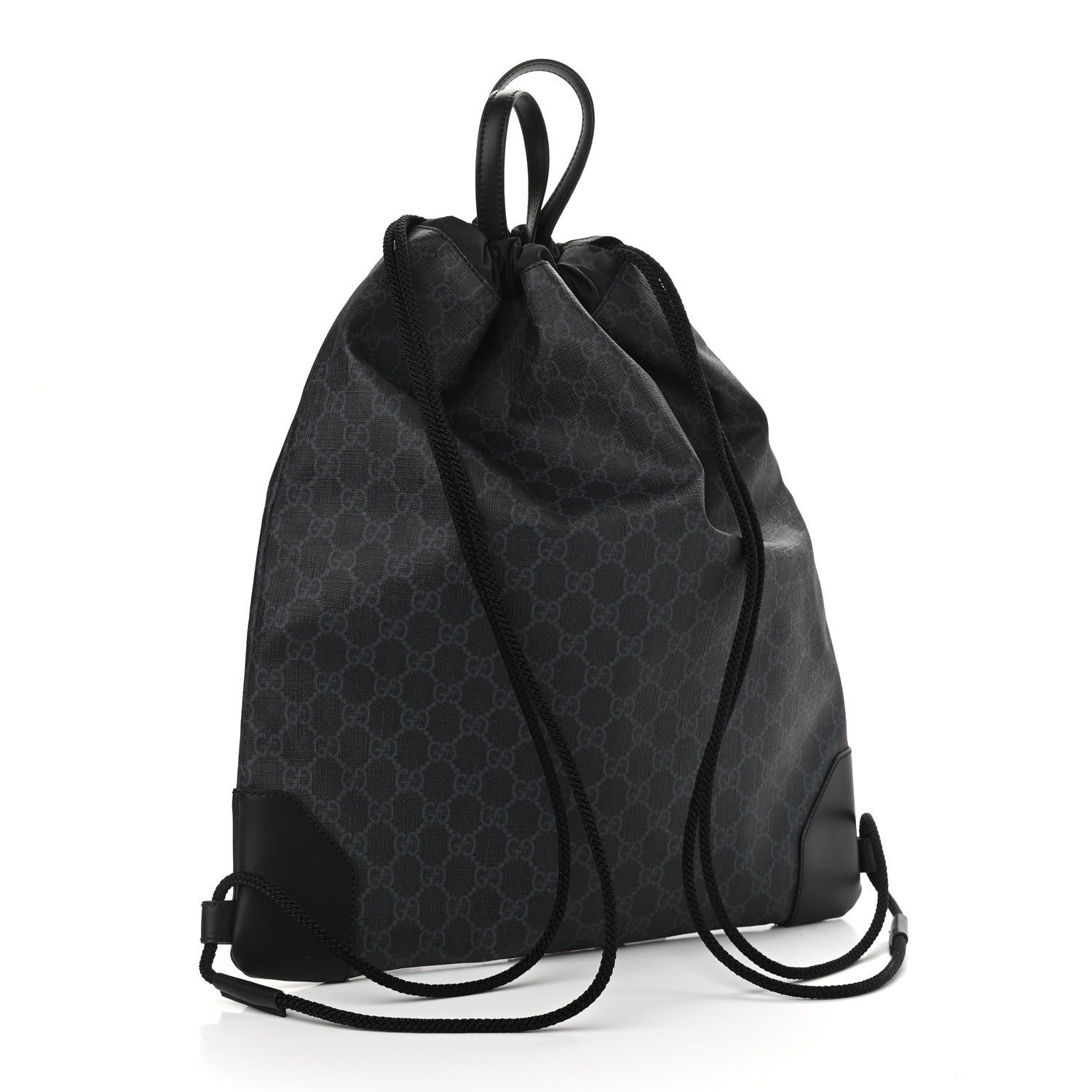 Gucci Soft GG Supreme Monogram Appia Calfskin Web Drawstring Backpack Black 4 of 10