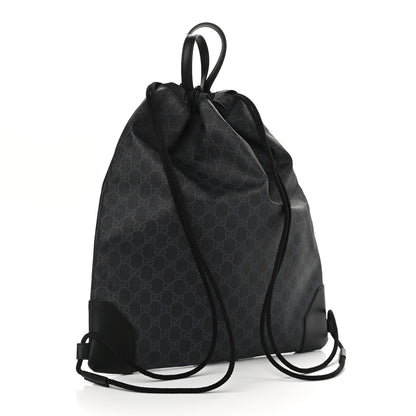 Gucci Soft GG Supreme Monogram Appia Calfskin Web Drawstring Backpack Black 4 of 10