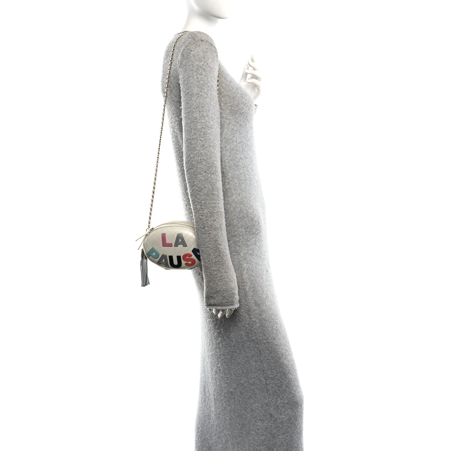 Chanel Embroidered Lambskin Chevron Quilted La Pausa Evening Bag White 2 of 11