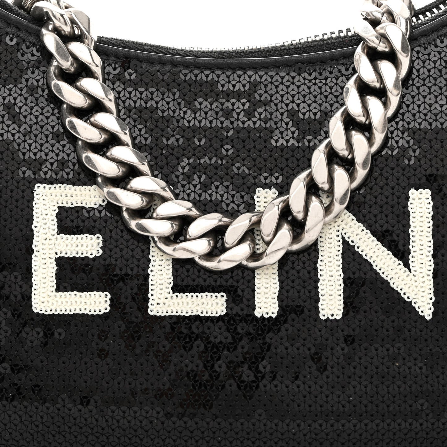 Sequin Medium Chain Ava Shoulder Bag Black