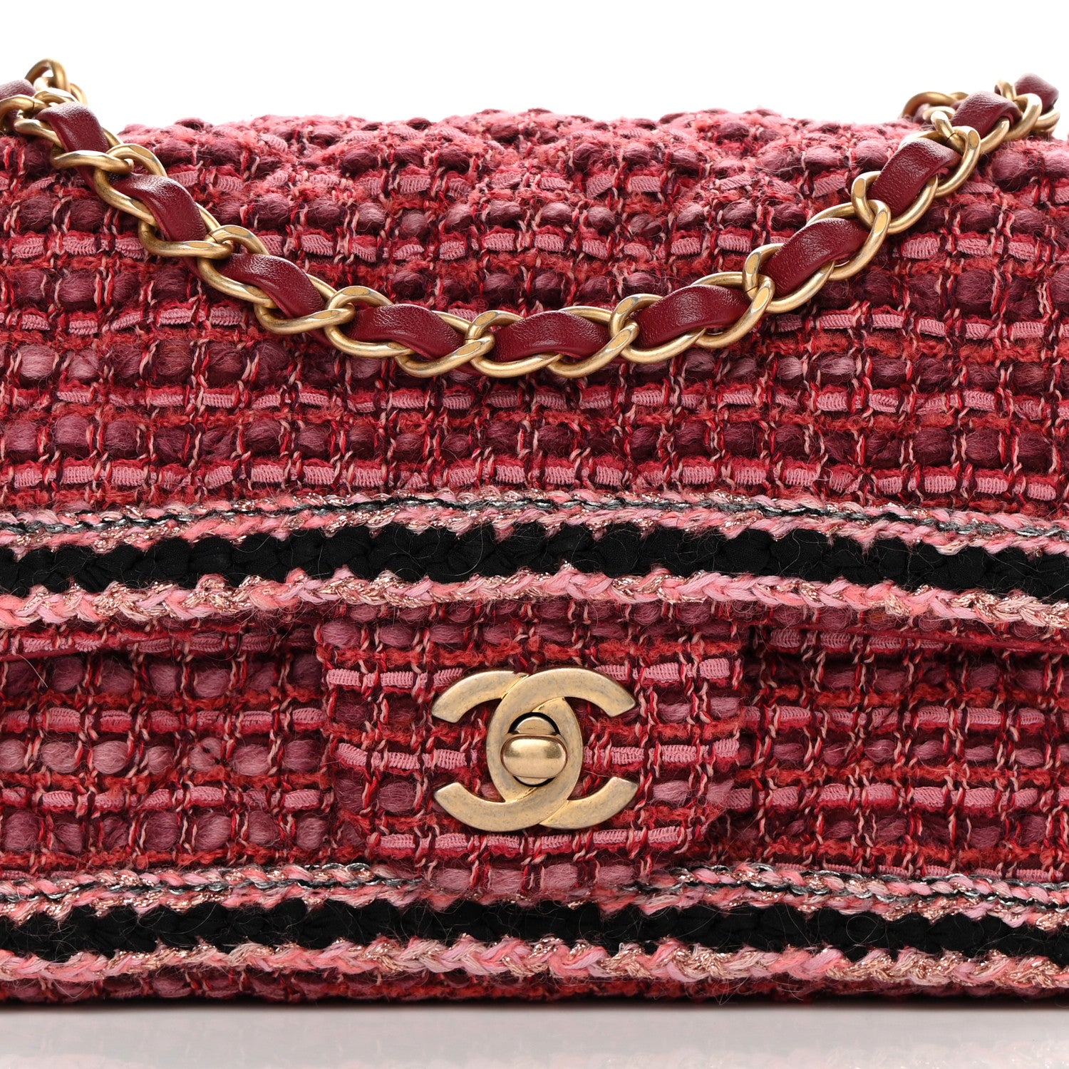 Chanel Tweed Braid Mini Flap Dark Pink 8 of 12