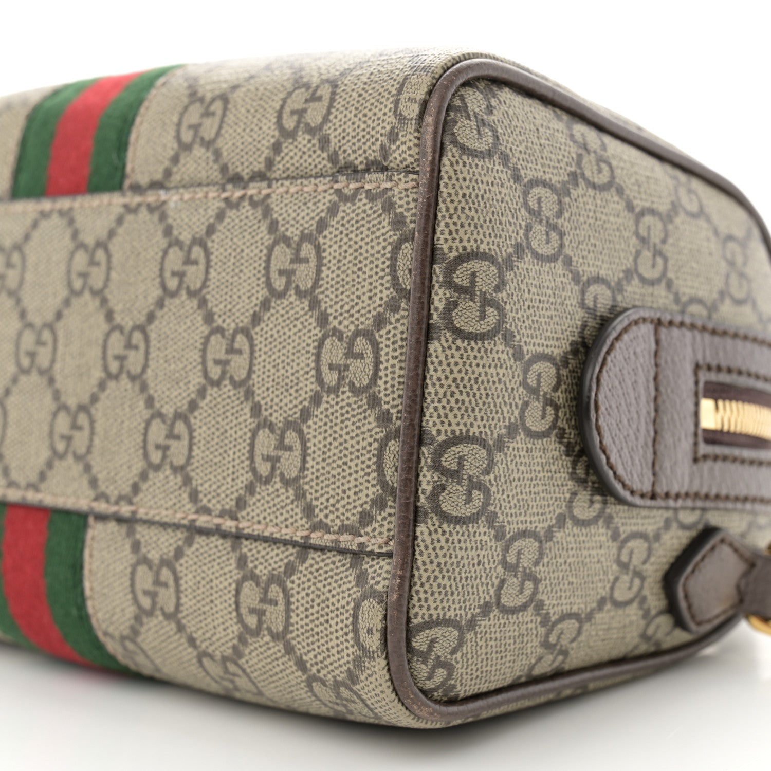 Gucci GG Supreme Monogram Textured Dollar Calfskin Web Mini Ophidia Top Handle Bag Beige Ebony New Acero 11 of 12