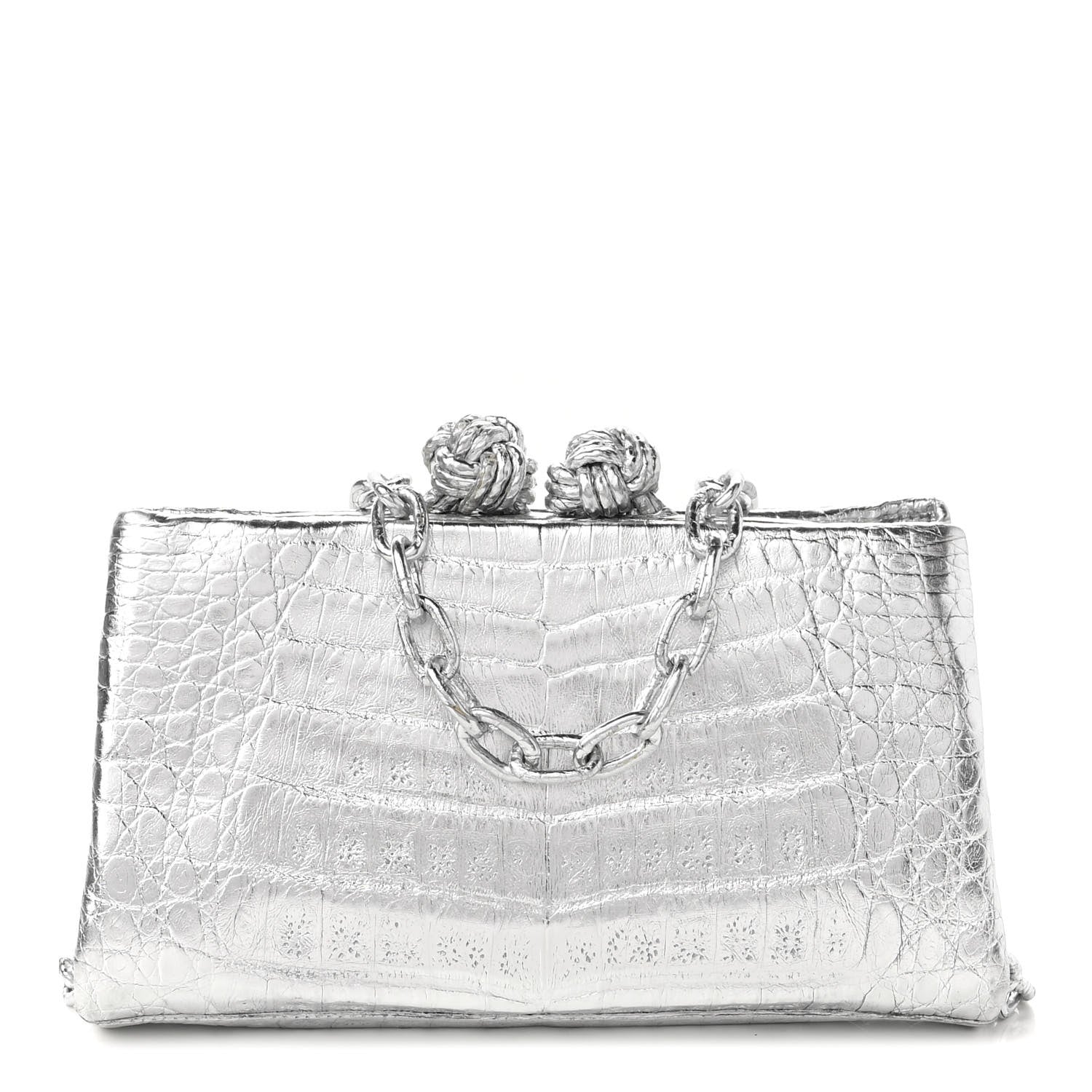 Nancy Gonzalez Metallic Crocodile Chain Clutch Silver 1 of 11