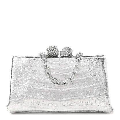 Nancy Gonzalez Metallic Crocodile Chain Clutch Silver 1 of 11