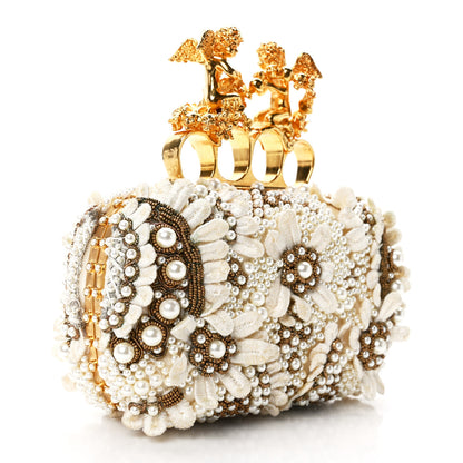 Alexander McQueen Embroidered Pearl Angel Knuckle Box Clutch Ivory Gold 2 of 15